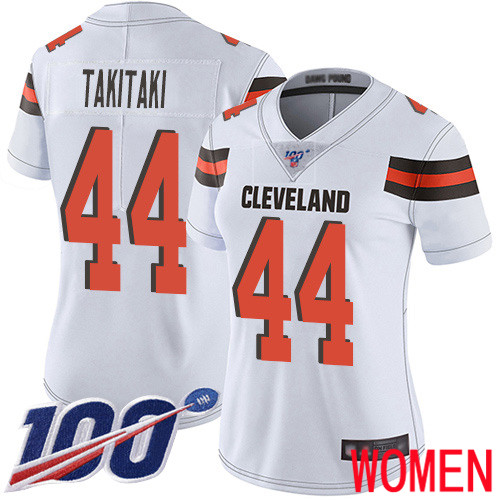 Cleveland Browns Sione Takitaki Women White Limited Jersey 44 NFL Football Road 100th Season Vapor Untouchable